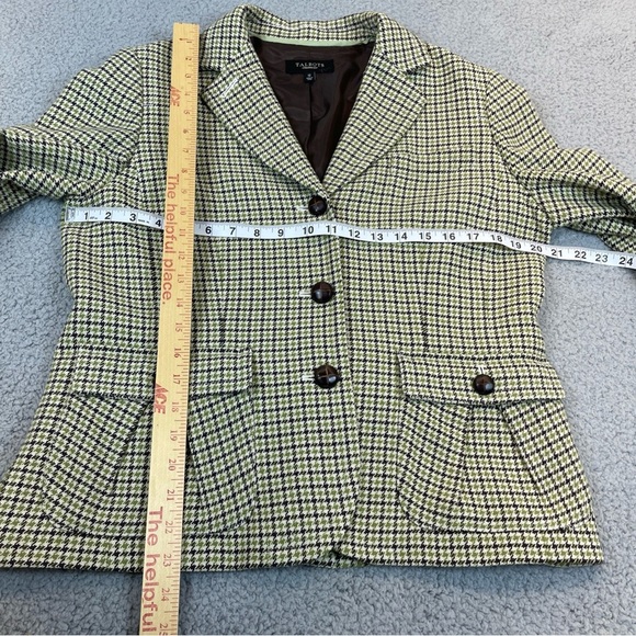 Talbots Blazer Jacket Womens 12 Green Brown Wool Blend Houndstooth Wood Button - Picture 7 of 12